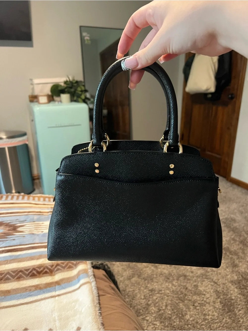 Coach Black Saffiano Leather Dome Satchel with Gold Hardware